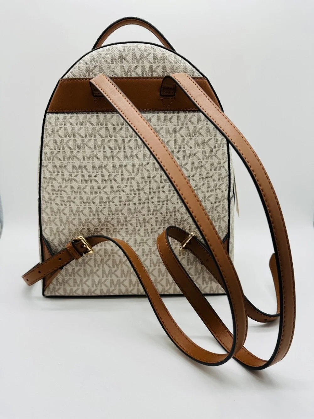 NWT Michael Kors Valerie Medium Logo Backpack Vanilla Acorn White Brown Handbag